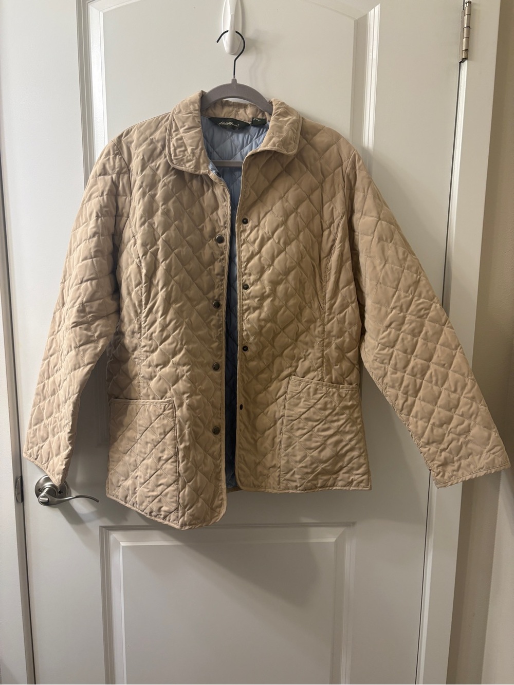 Eddie Bauer Women’s Down Quilted Tan Jacket with Button Front